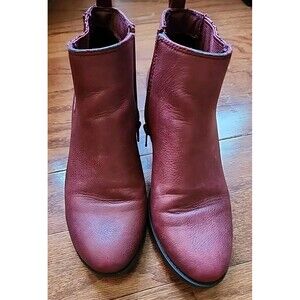 Kim Rogers Burgudy Faux Leather Ankle Booties Boots Women Size 6.5 M Block Heel